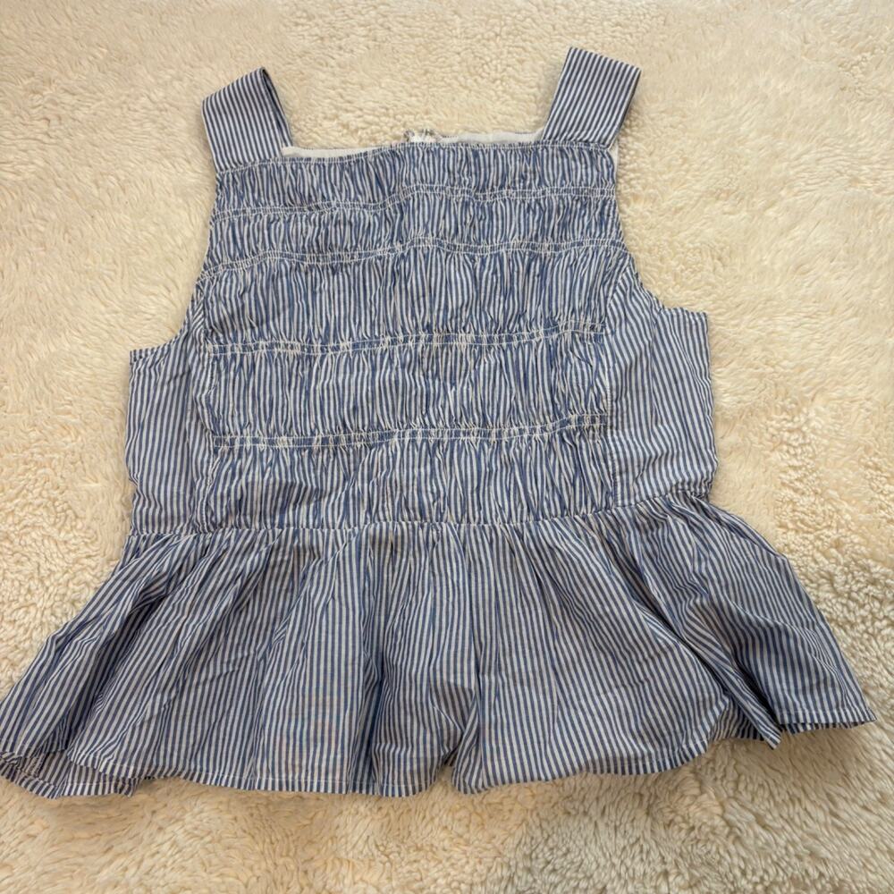 JCrew Women Peplum Blue Striped Sleeveless Top Cotton 4 Preppy Country Club Chic